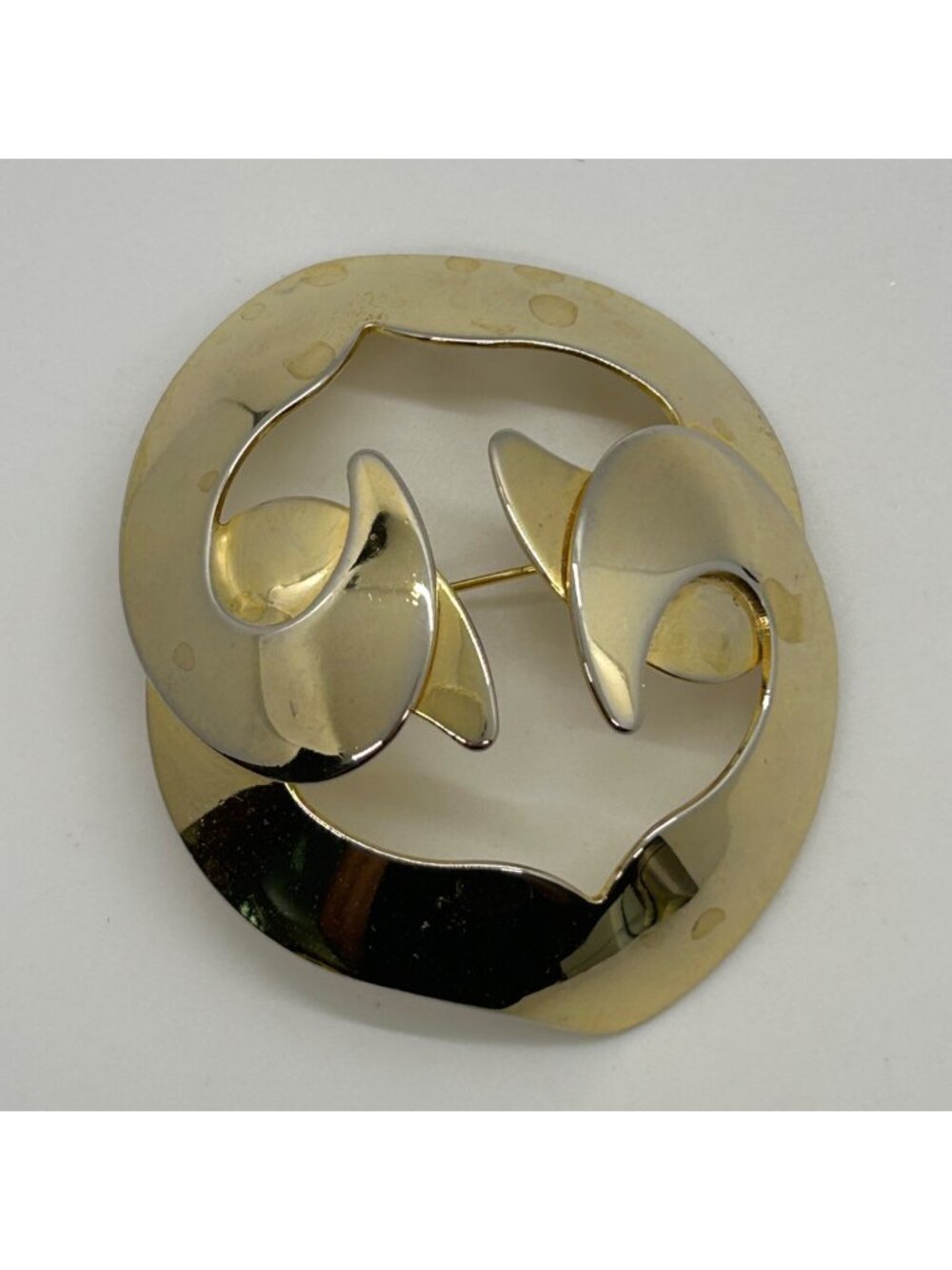 Vintage Modernist  Gold and Silver Tone Brooch Pin Swirl Geometric Abstract READ